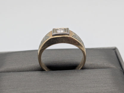 18k 14k Two-Tone Gold .35ct Diamond Mens Wedding Band Signet Ring Pinky Ring