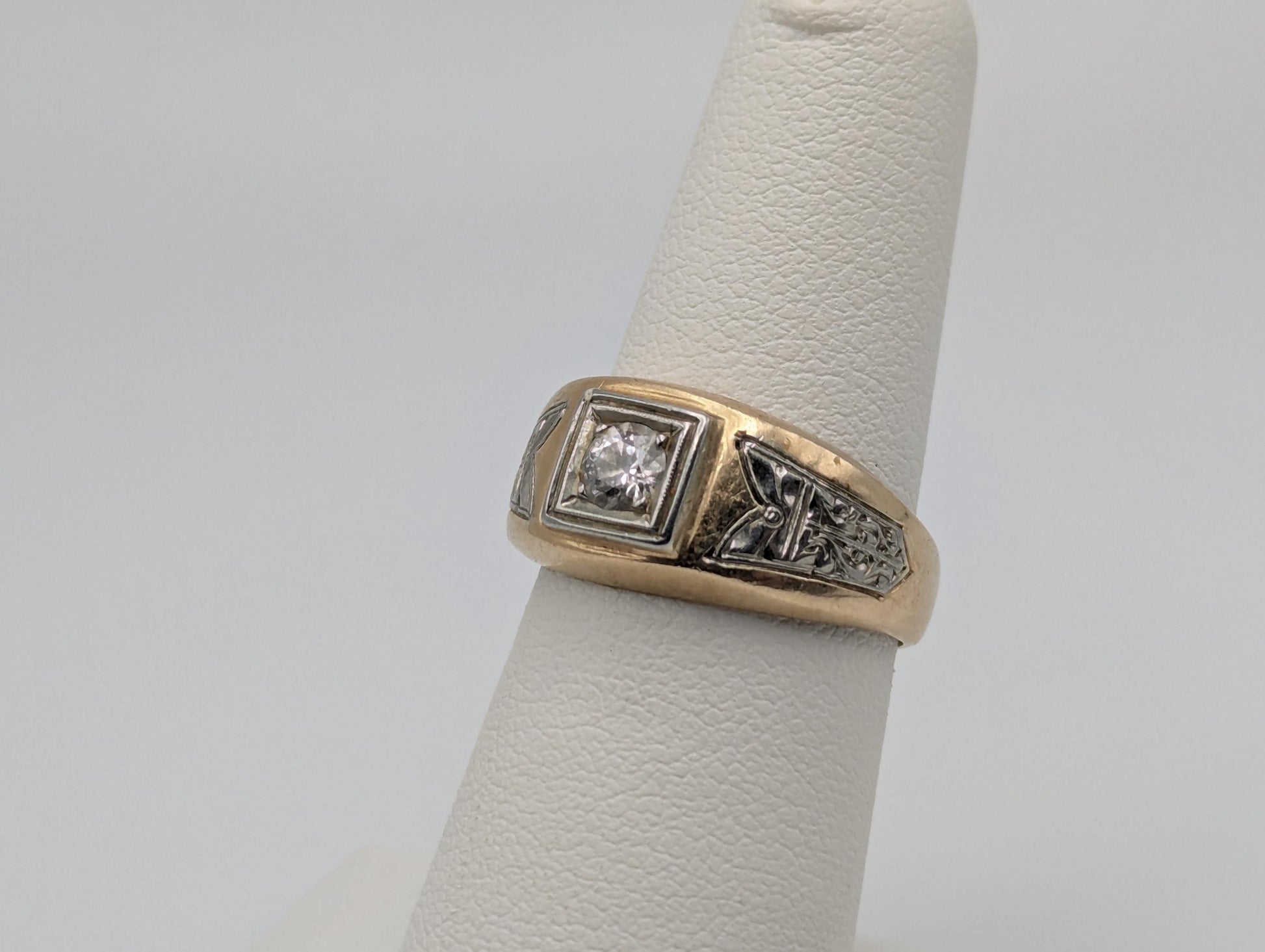 18k 14k Two-Tone Gold .35ct Diamond Mens Wedding Band Signet Ring Pinky Ring