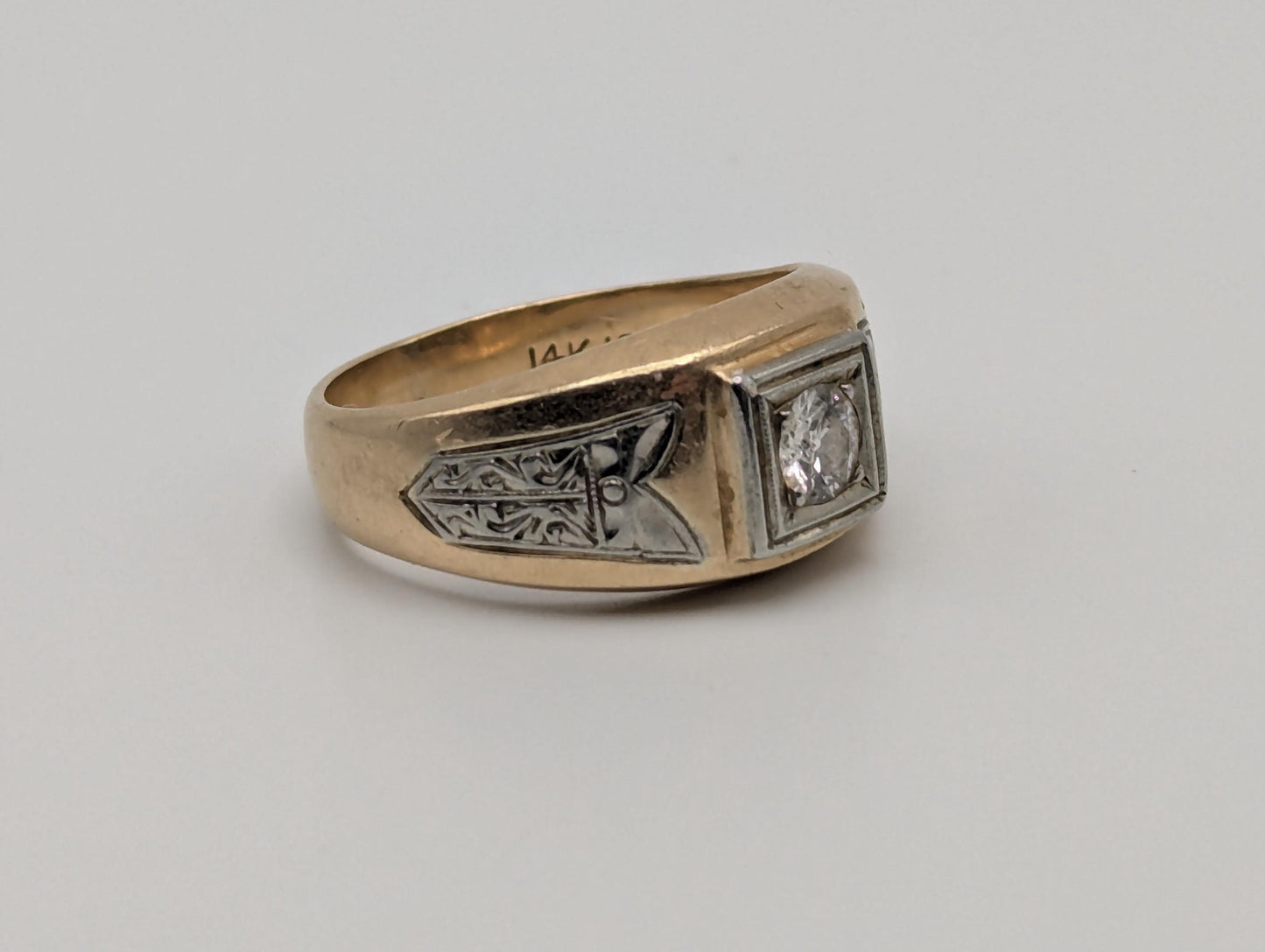18k 14k Two-Tone Gold .35ct Diamond Mens Wedding Band Signet Ring Pinky Ring