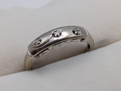 Antique 14k White Gold 3 Diamond Anniversary Band. 14k White Gold Wedding Ring.