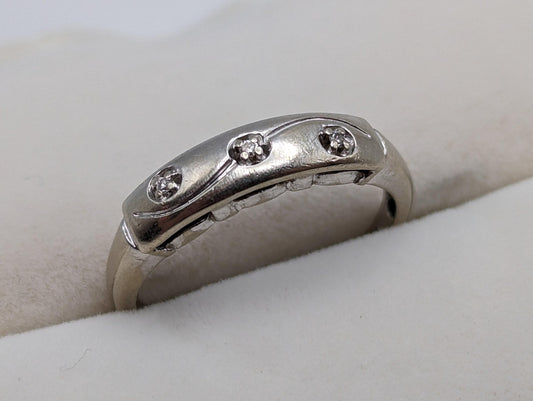 Antique 14k White Gold 3 Diamond Anniversary Band. 14k White Gold Wedding Ring.