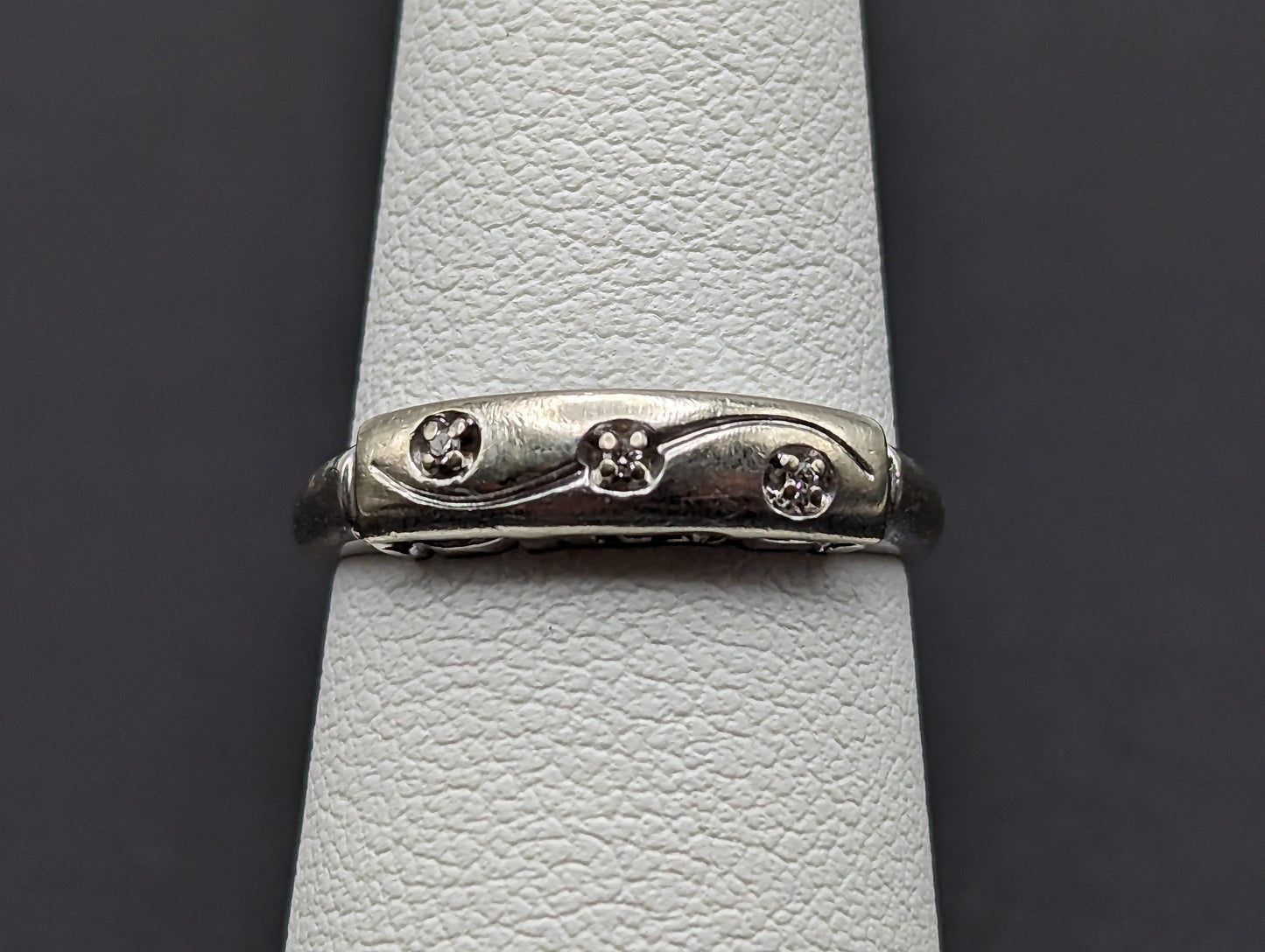 Antique 14k White Gold 3 Diamond Anniversary Band. 14k White Gold Wedding Ring.