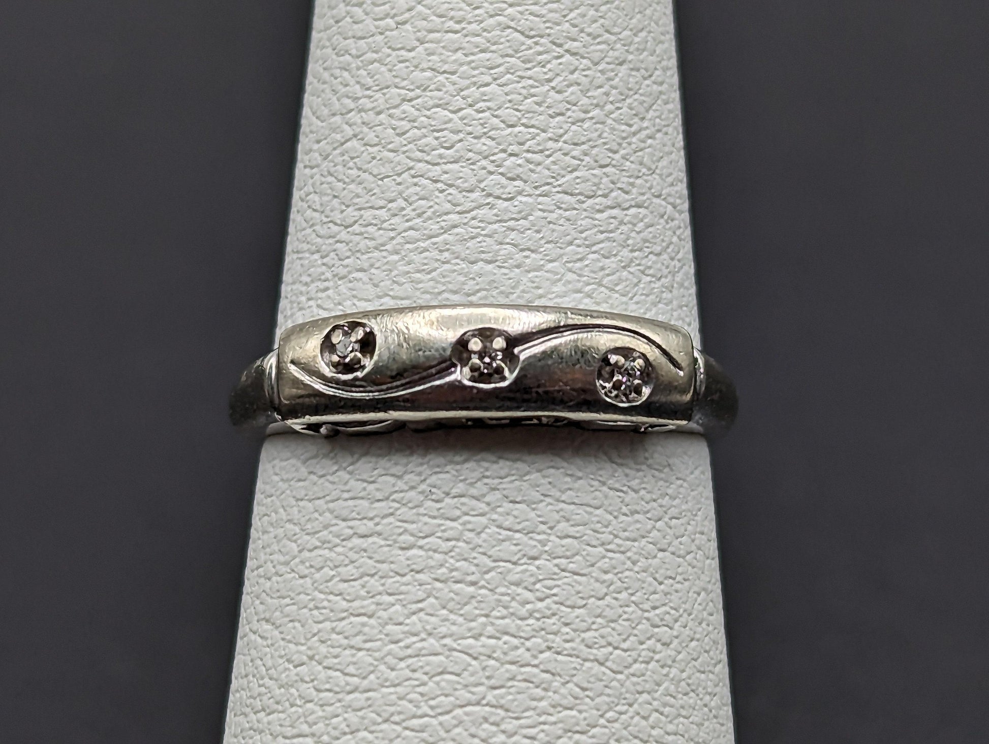 Antique 14k White Gold 3 Diamond Anniversary Band. 14k White Gold Wedding Ring.