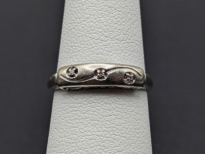 Antique 14k White Gold 3 Diamond Anniversary Band. 14k White Gold Wedding Ring.