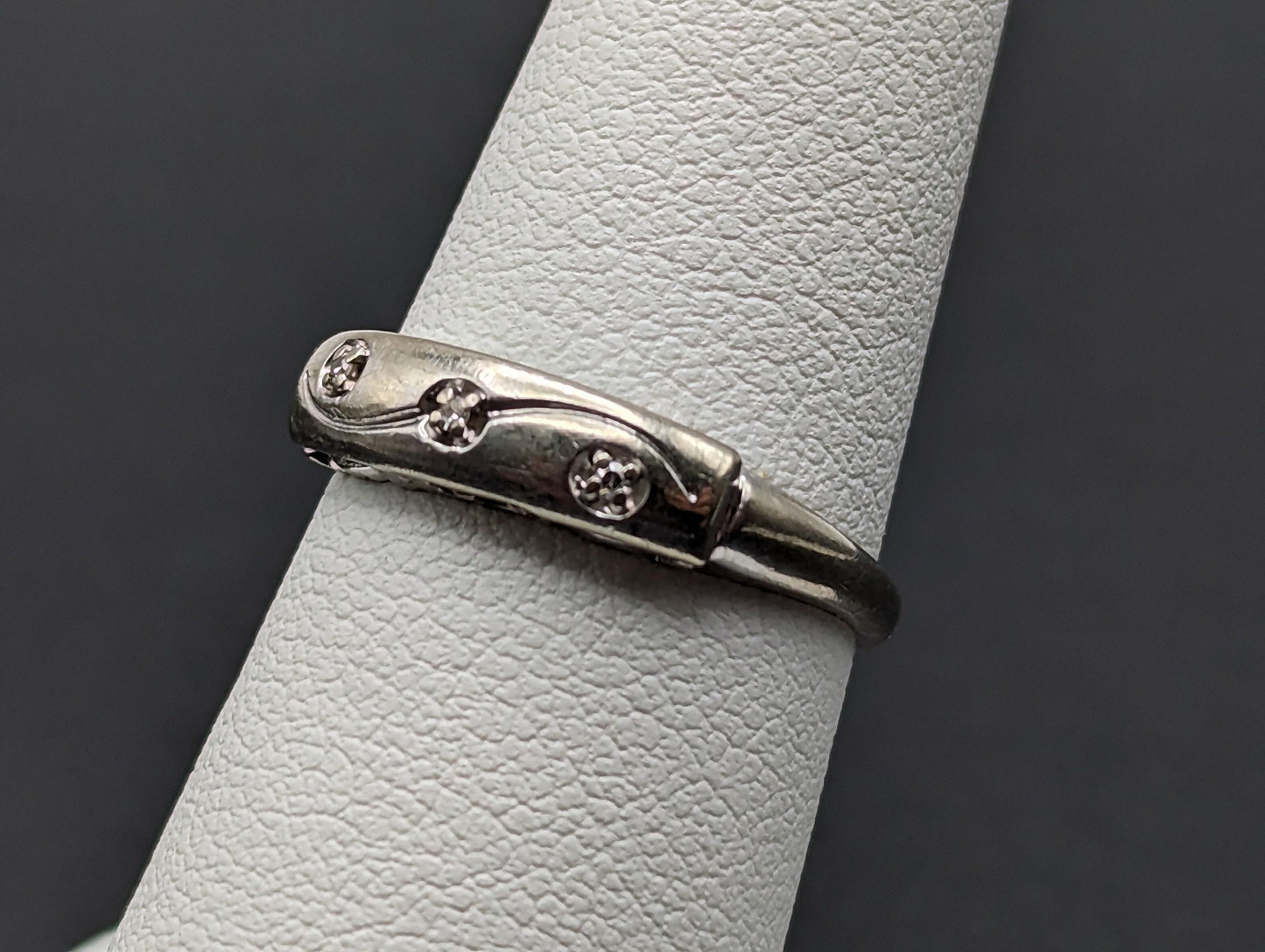 Antique 14k White Gold 3 Diamond Anniversary Band. 14k White Gold Wedding Ring.