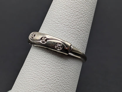 Antique 14k White Gold 3 Diamond Anniversary Band. 14k White Gold Wedding Ring.