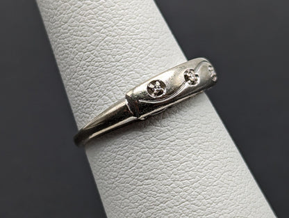Antique 14k White Gold 3 Diamond Anniversary Band. 14k White Gold Wedding Ring.