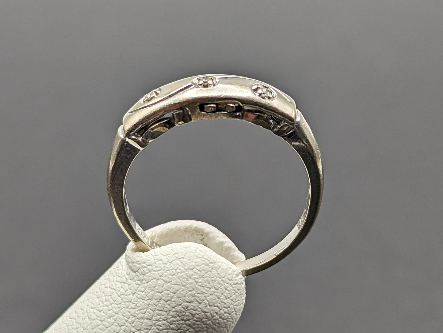 Antique 14k White Gold 3 Diamond Anniversary Band. 14k White Gold Wedding Ring.