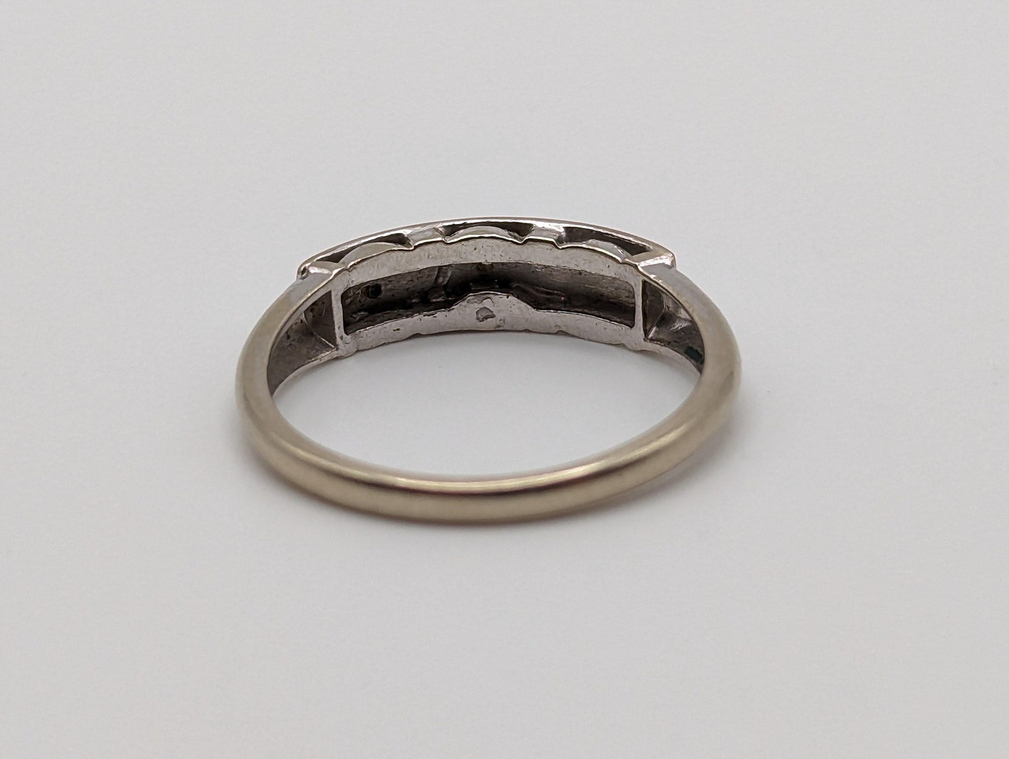 Antique 14k White Gold 3 Diamond Anniversary Band. 14k White Gold Wedding Ring.