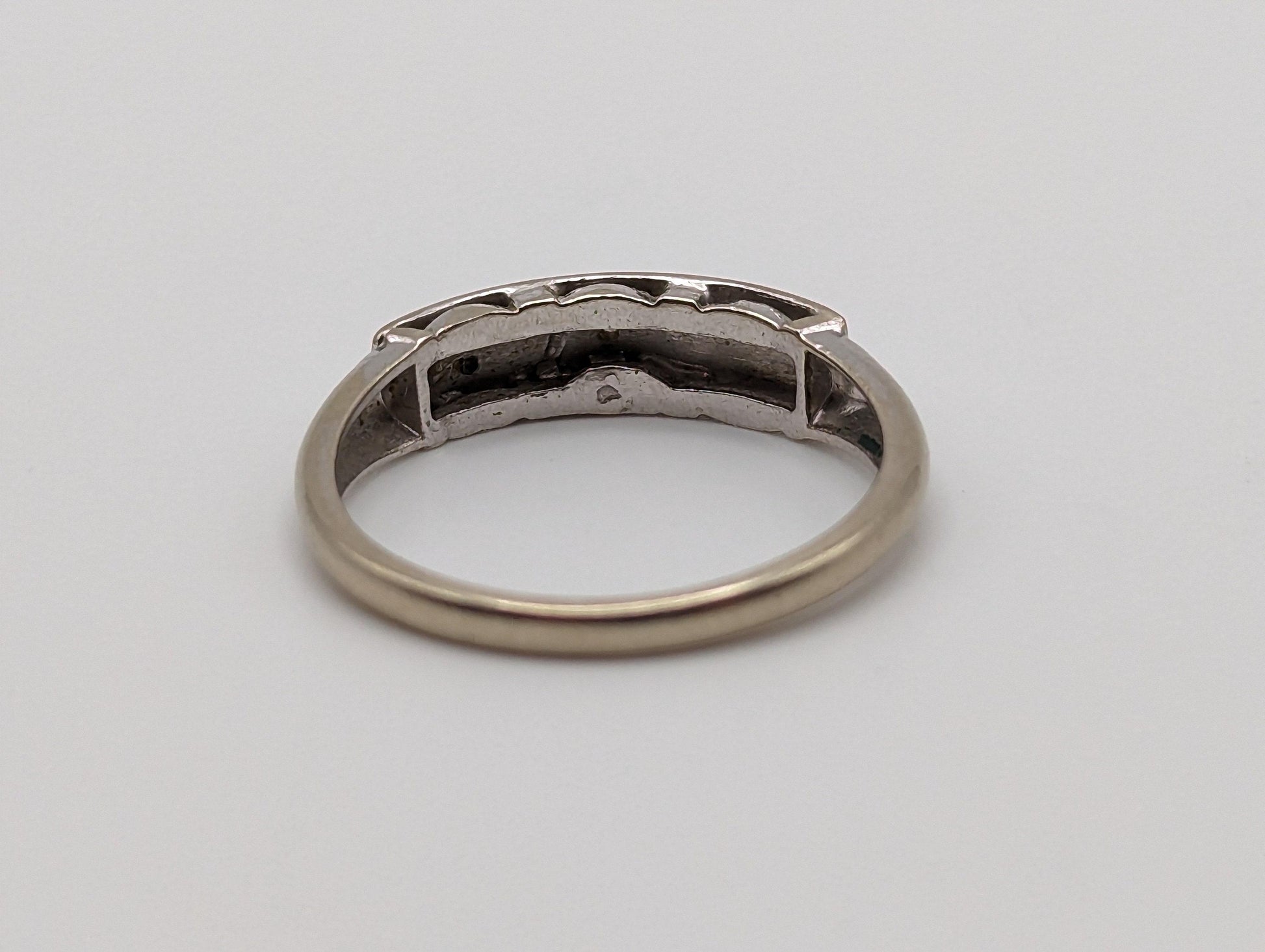 Antique 14k White Gold 3 Diamond Anniversary Band. 14k White Gold Wedding Ring.