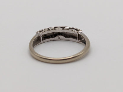 Antique 14k White Gold 3 Diamond Anniversary Band. 14k White Gold Wedding Ring.