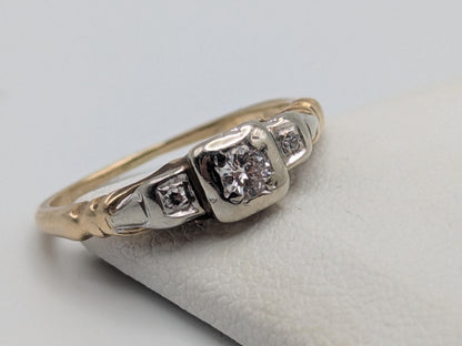 Antique Art Deco 14k Two-Tone Gold Cathedral Diamond Engagement Wedding Ring