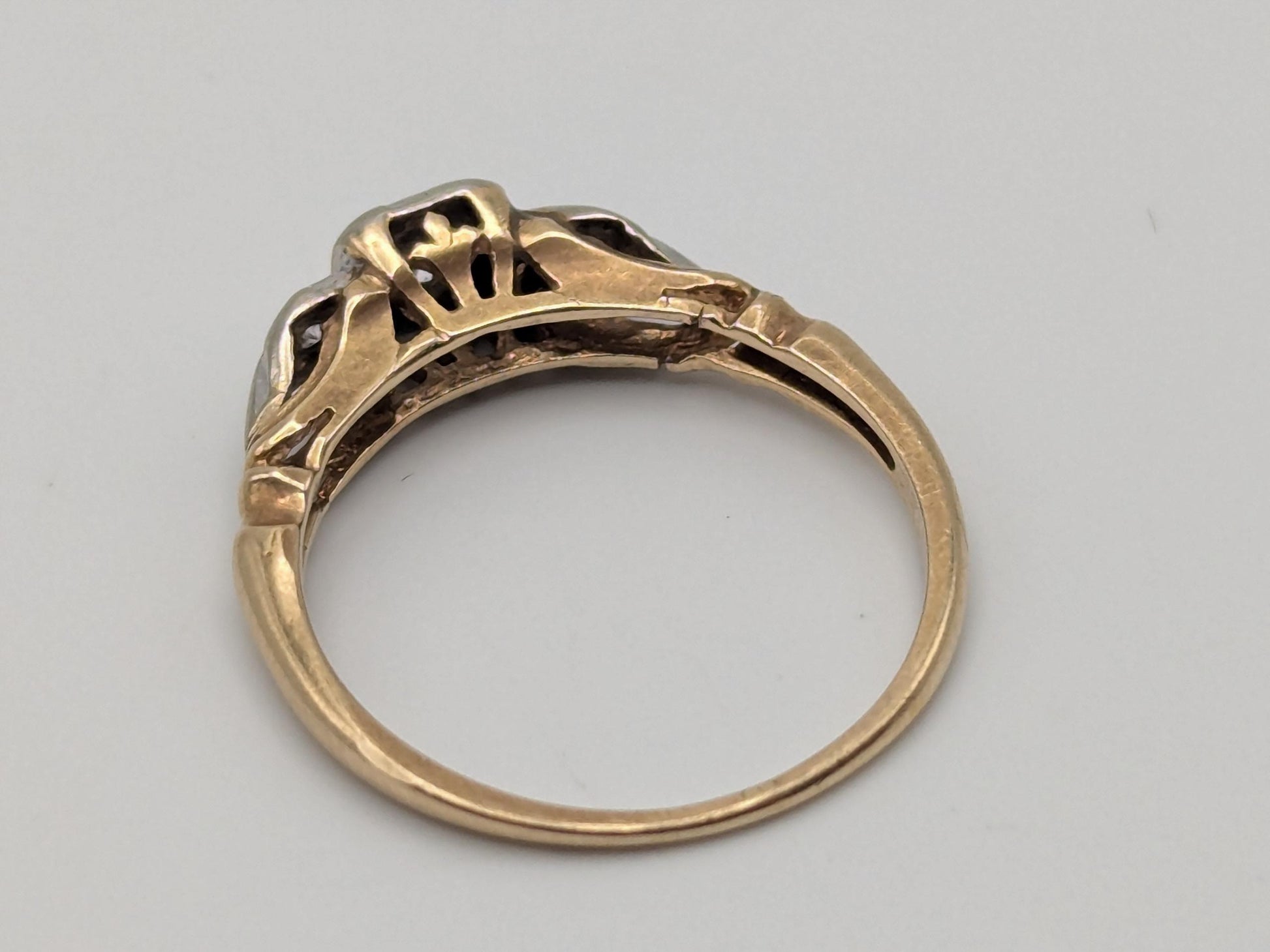 Antique Art Deco 14k Two-Tone Gold Cathedral Diamond Engagement Wedding Ring
