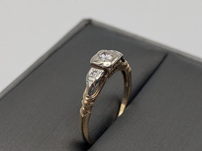 Antique Art Deco 14k Two-Tone Gold Cathedral Diamond Engagement Wedding Ring