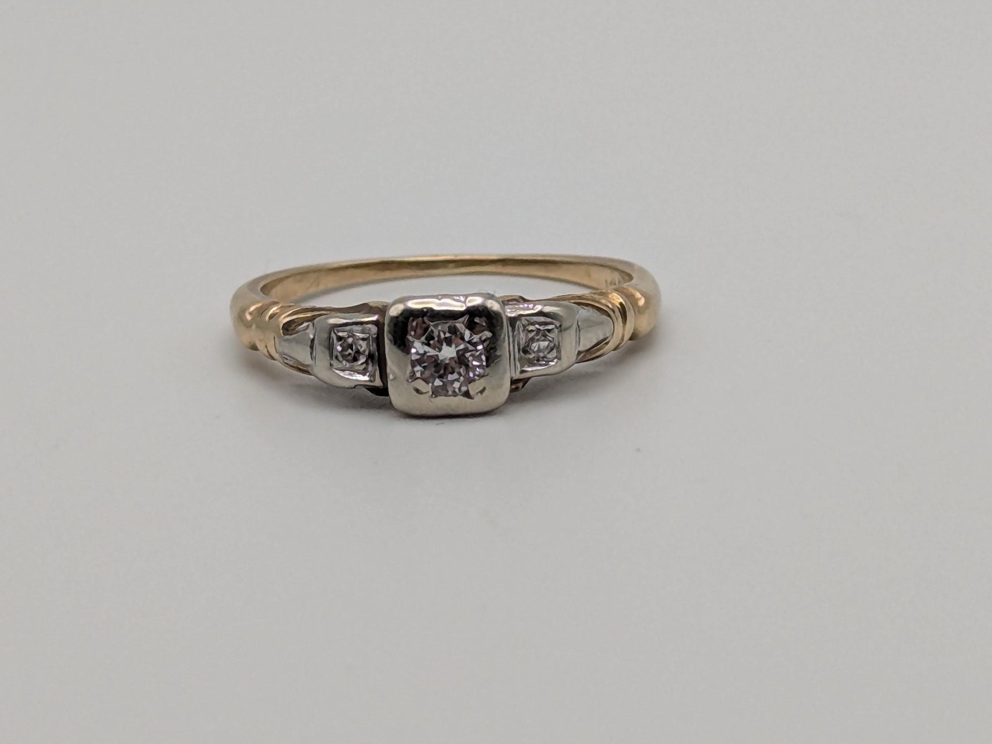 Antique Art Deco 14k Two-Tone Gold Cathedral Diamond Engagement Wedding Ring