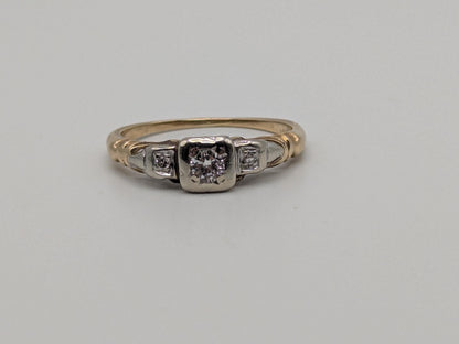 Antique Art Deco 14k Two-Tone Gold Cathedral Diamond Engagement Wedding Ring