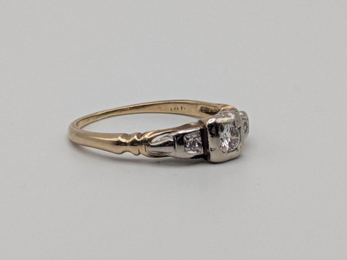 Antique Art Deco 14k Two-Tone Gold Cathedral Diamond Engagement Wedding Ring