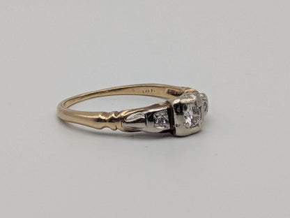 Antique Art Deco 14k Two-Tone Gold Cathedral Diamond Engagement Wedding Ring
