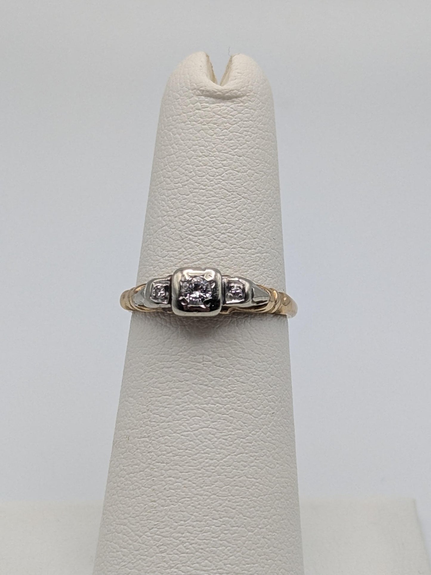 Antique Art Deco 14k Two-Tone Gold Cathedral Diamond Engagement Wedding Ring