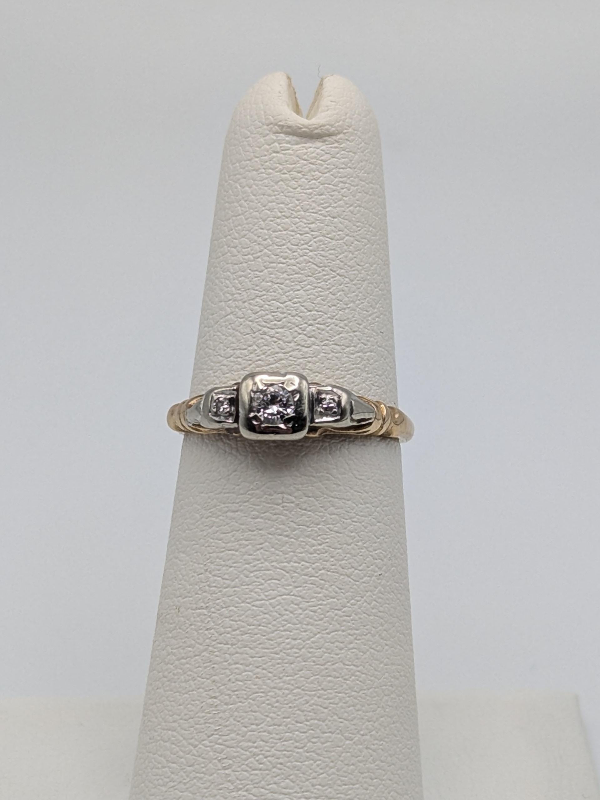 Antique Art Deco 14k Two-Tone Gold Cathedral Diamond Engagement Wedding Ring