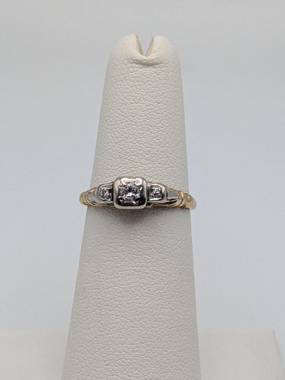 Antique Art Deco 14k Two-Tone Gold Cathedral Diamond Engagement Wedding Ring