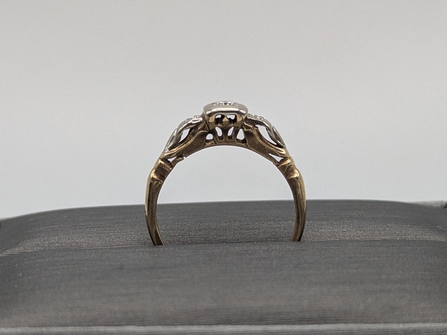 Antique Art Deco 14k Two-Tone Gold Cathedral Diamond Engagement Wedding Ring