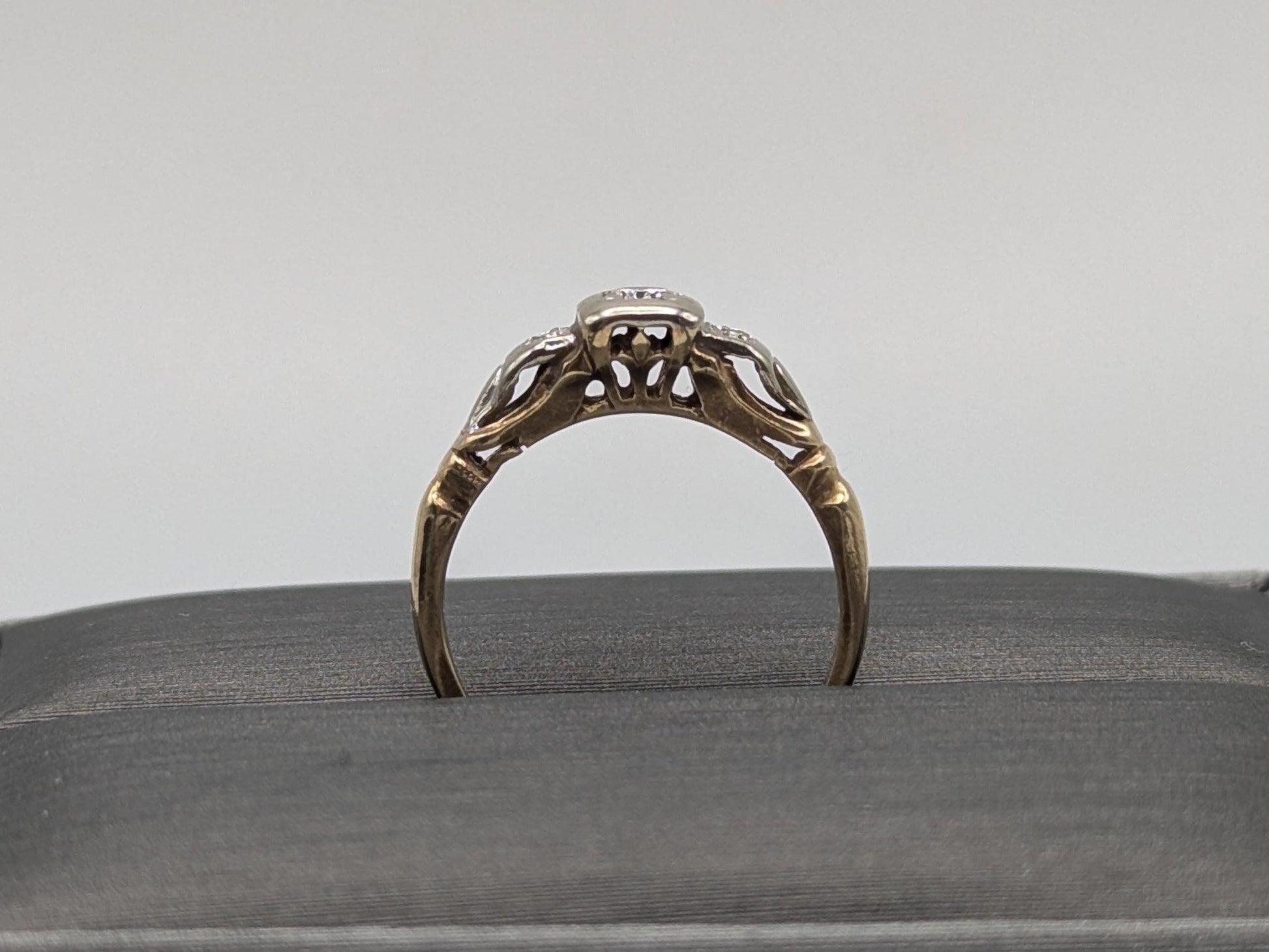Antique Art Deco 14k Two-Tone Gold Cathedral Diamond Engagement Wedding Ring