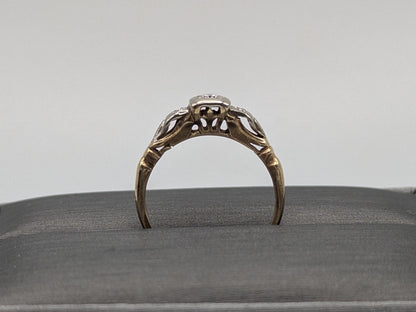 Antique Art Deco 14k Two-Tone Gold Cathedral Diamond Engagement Wedding Ring