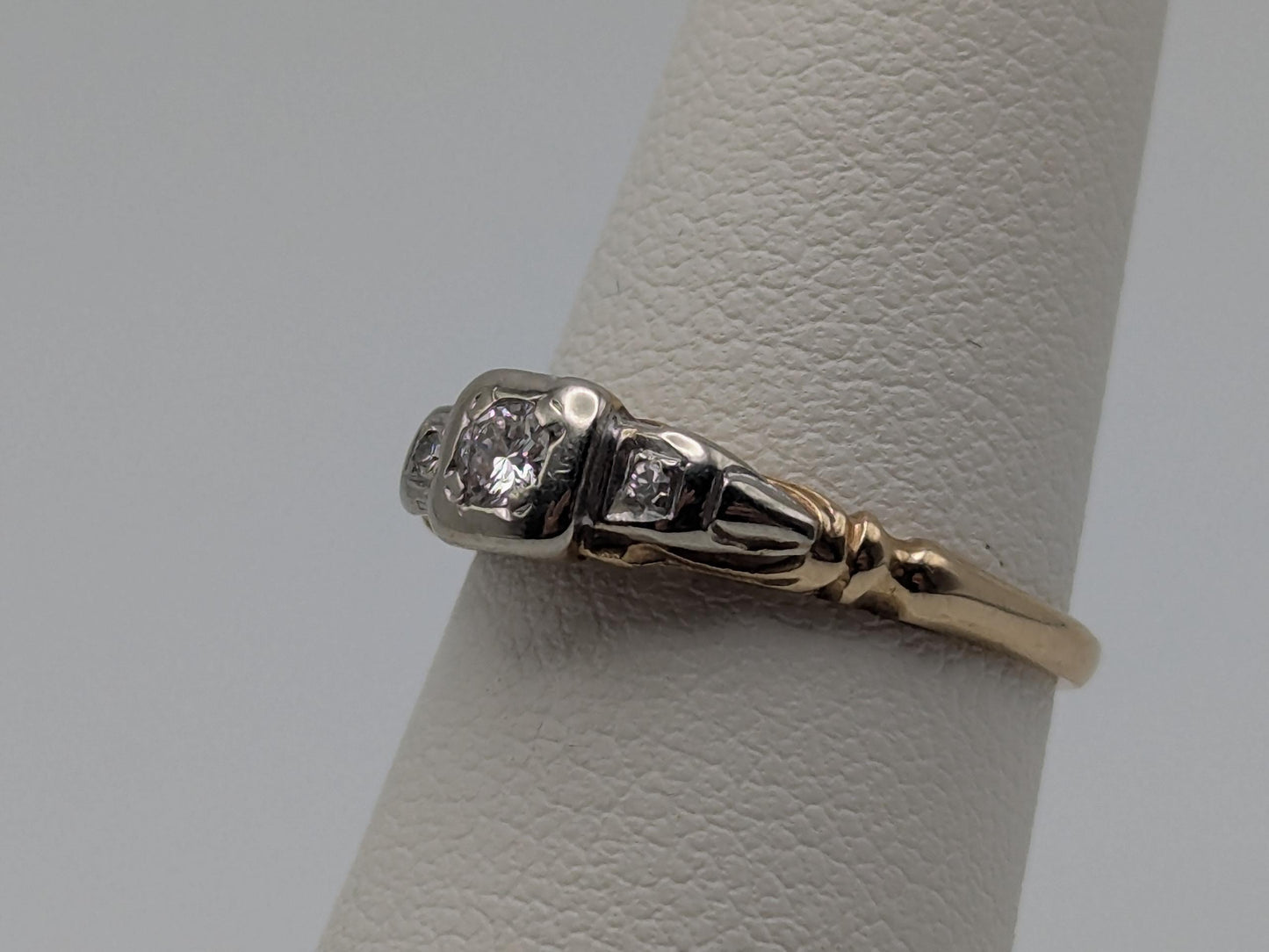 Antique Art Deco 14k Two-Tone Gold Cathedral Diamond Engagement Wedding Ring