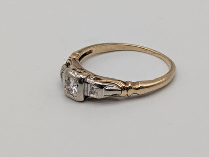 Antique Art Deco 14k Two-Tone Gold Cathedral Diamond Engagement Wedding Ring
