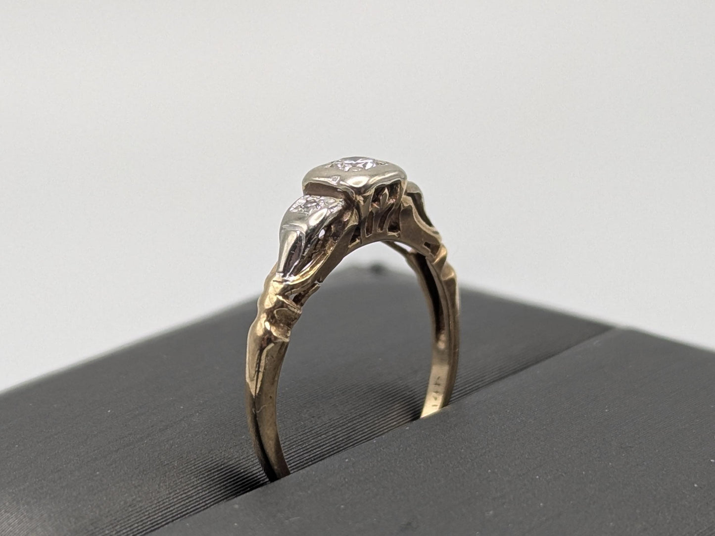 Antique Art Deco 14k Two-Tone Gold Cathedral Diamond Engagement Wedding Ring