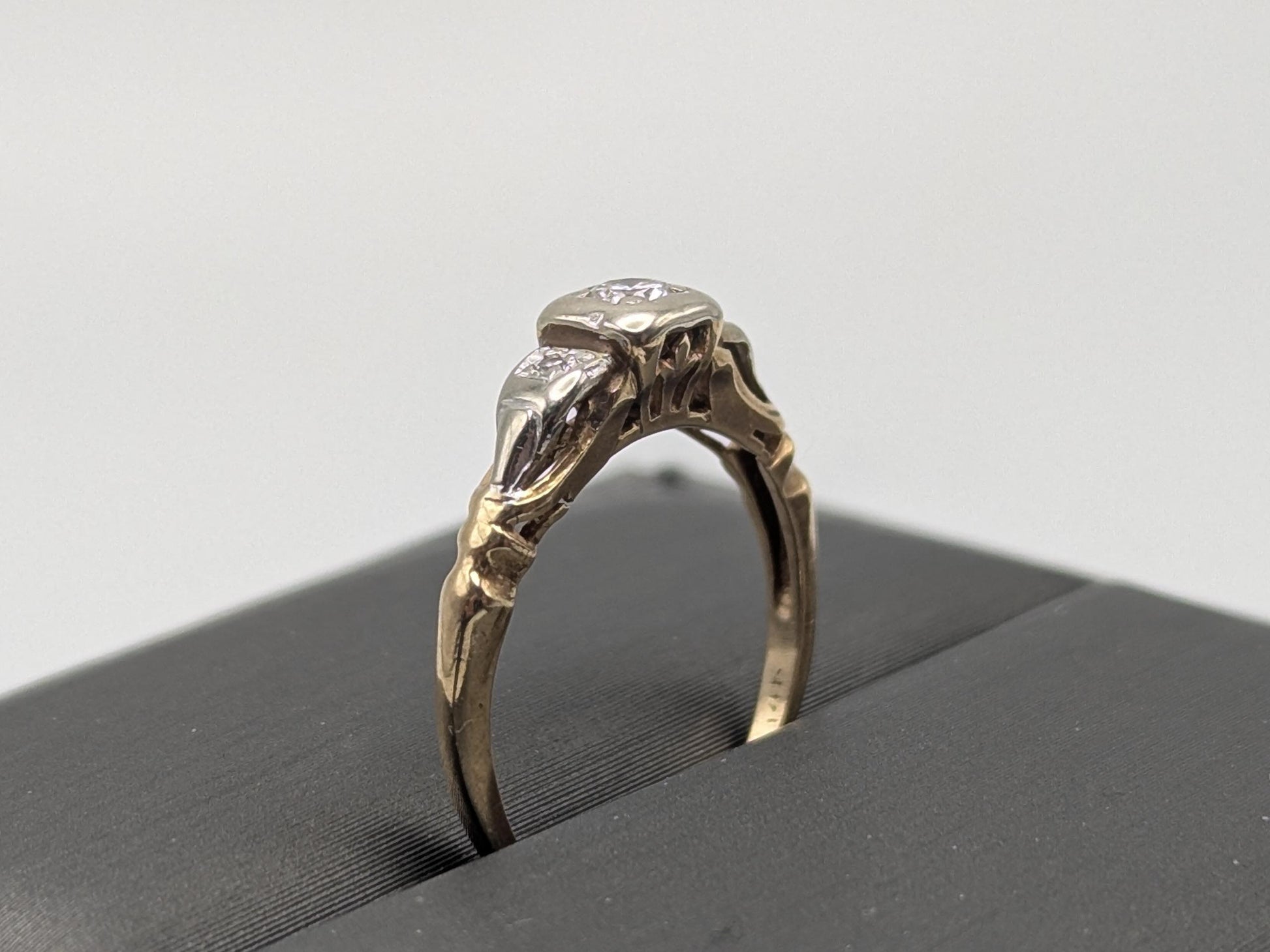 Antique Art Deco 14k Two-Tone Gold Cathedral Diamond Engagement Wedding Ring