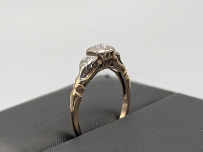 Antique Art Deco 14k Two-Tone Gold Cathedral Diamond Engagement Wedding Ring