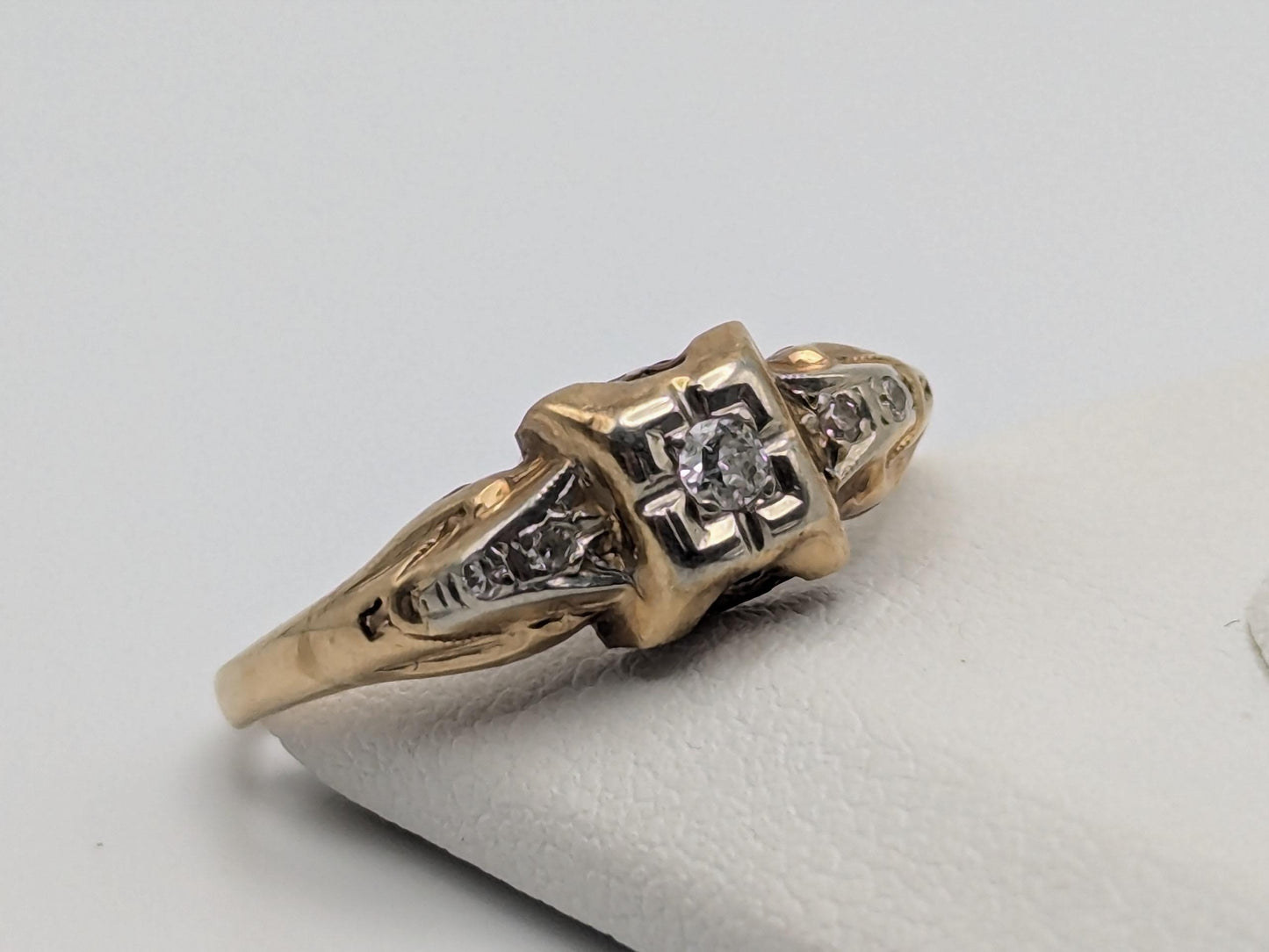Antique Art Deco 14k Two-Tone Gold Cathedral Diamond Engagement Wedding Ring