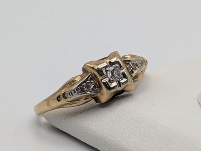 Antique Art Deco 14k Two-Tone Gold Cathedral Diamond Engagement Wedding Ring
