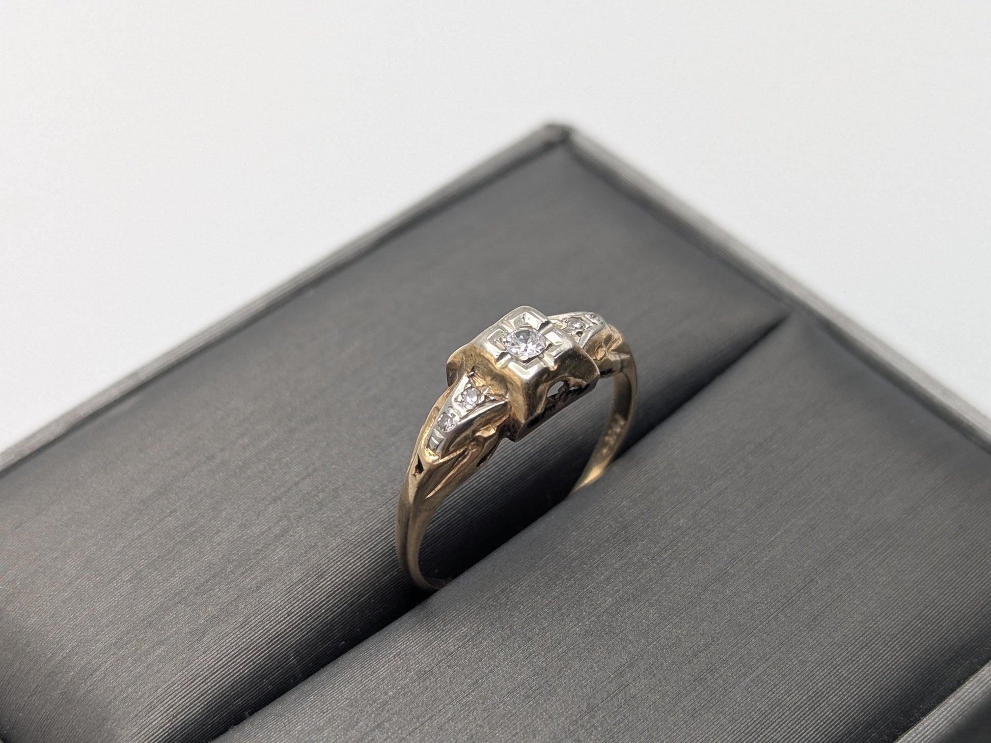 Antique Art Deco 14k Two-Tone Gold Cathedral Diamond Engagement Wedding Ring