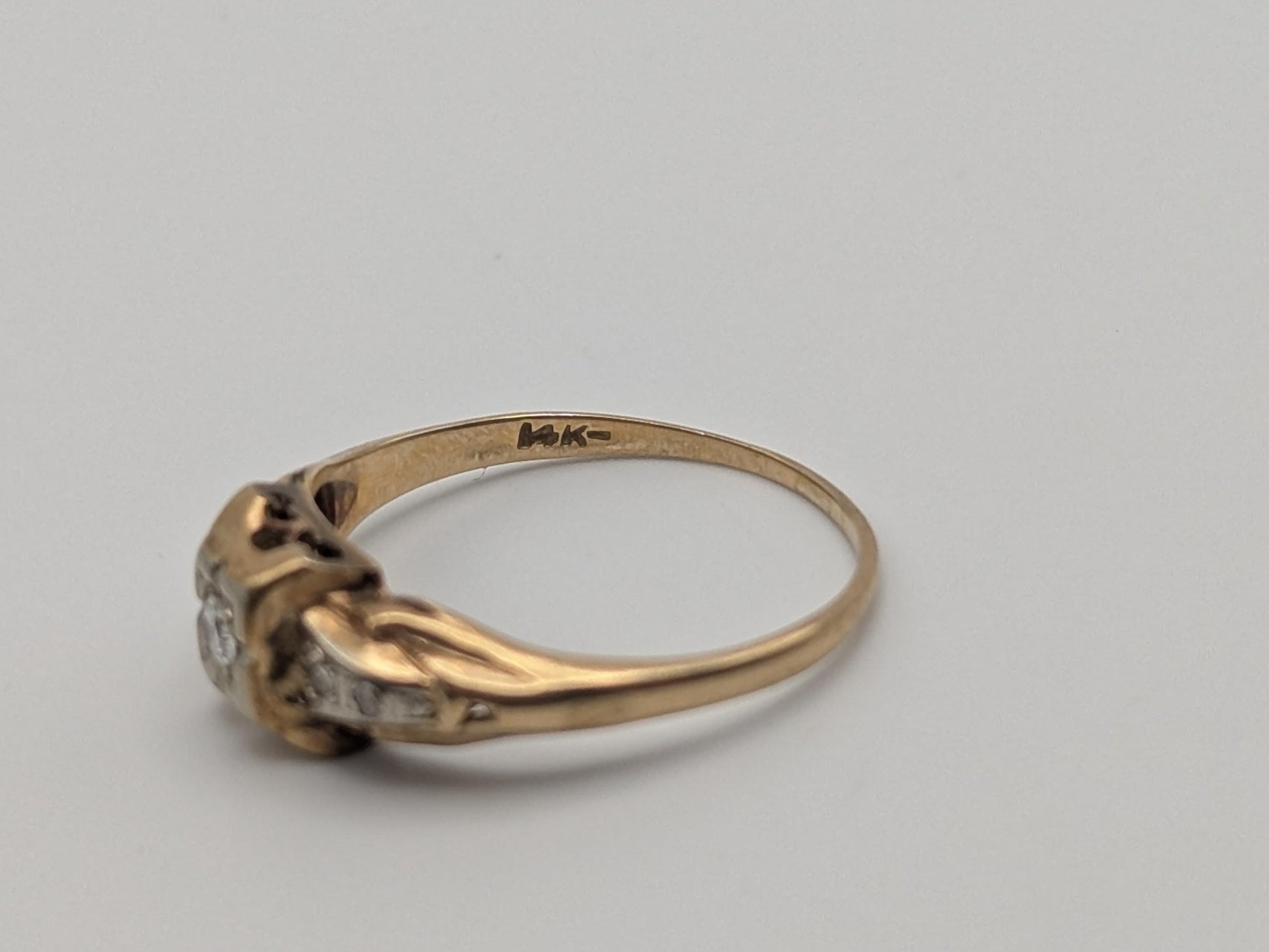 Antique Art Deco 14k Two-Tone Gold Cathedral Diamond Engagement Wedding Ring