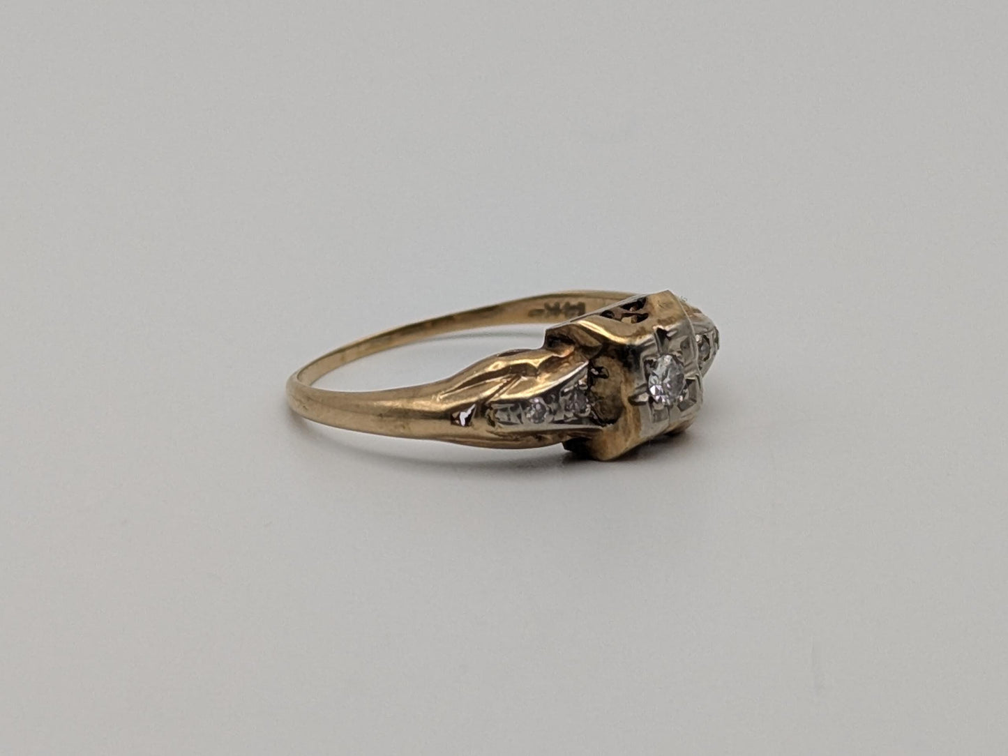Antique Art Deco 14k Two-Tone Gold Cathedral Diamond Engagement Wedding Ring