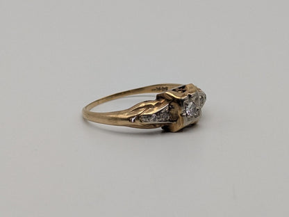 Antique Art Deco 14k Two-Tone Gold Cathedral Diamond Engagement Wedding Ring