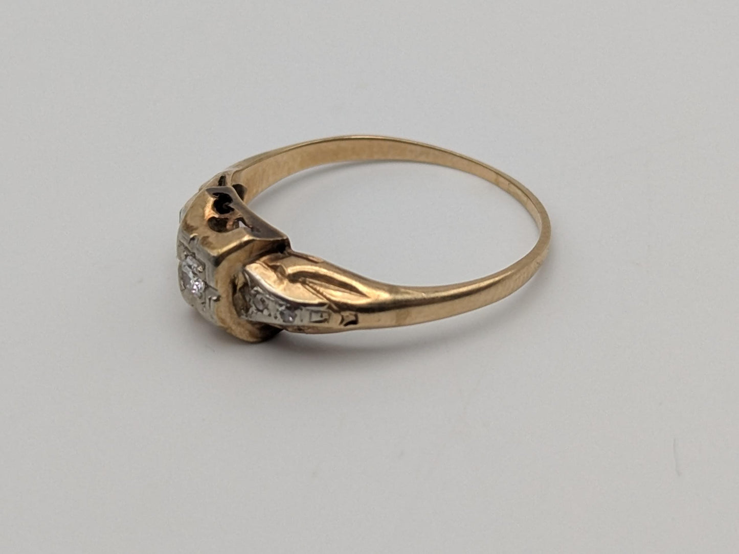 Antique Art Deco 14k Two-Tone Gold Cathedral Diamond Engagement Wedding Ring