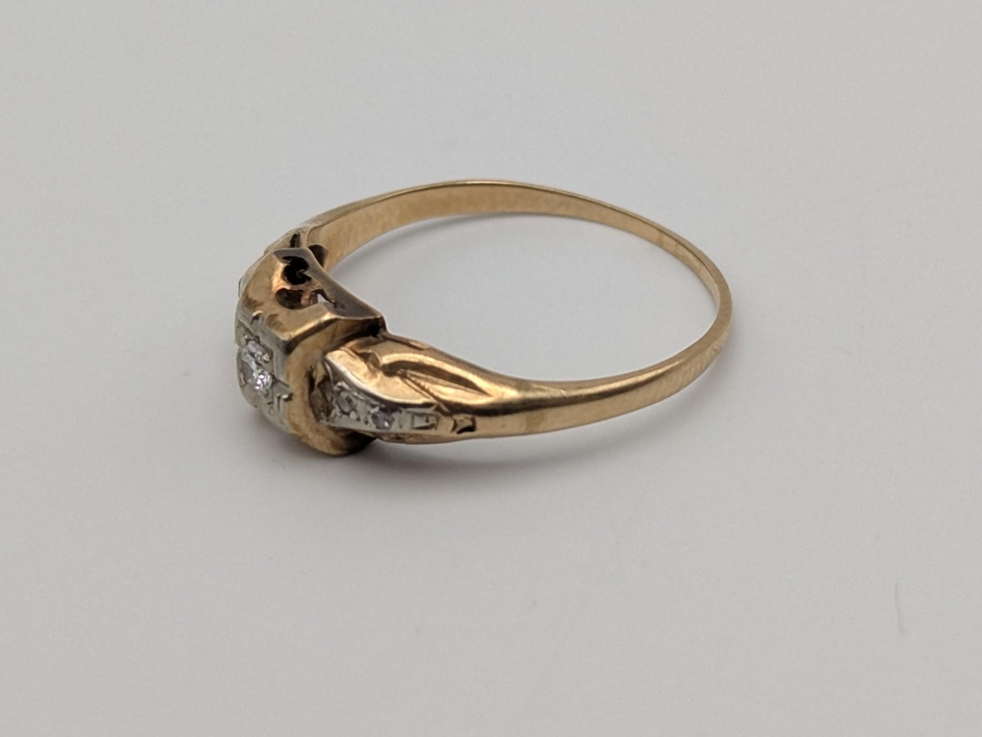 Antique Art Deco 14k Two-Tone Gold Cathedral Diamond Engagement Wedding Ring