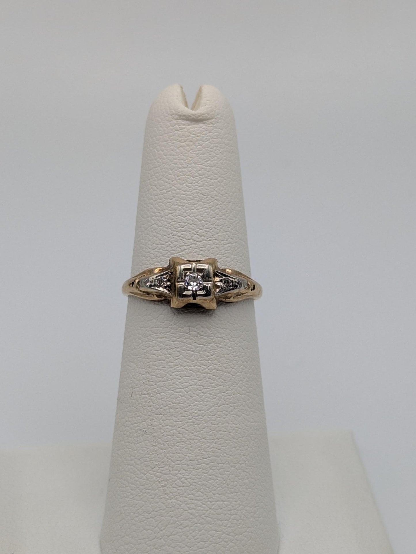 Antique Art Deco 14k Two-Tone Gold Cathedral Diamond Engagement Wedding Ring