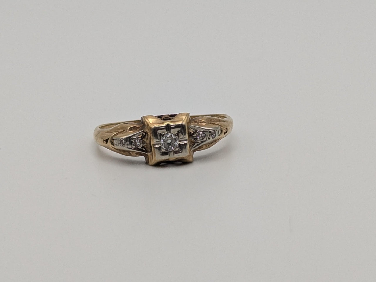 Antique Art Deco 14k Two-Tone Gold Cathedral Diamond Engagement Wedding Ring