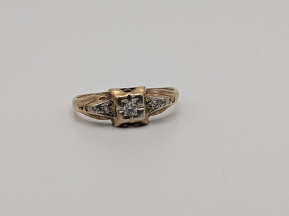 Antique Art Deco 14k Two-Tone Gold Cathedral Diamond Engagement Wedding Ring