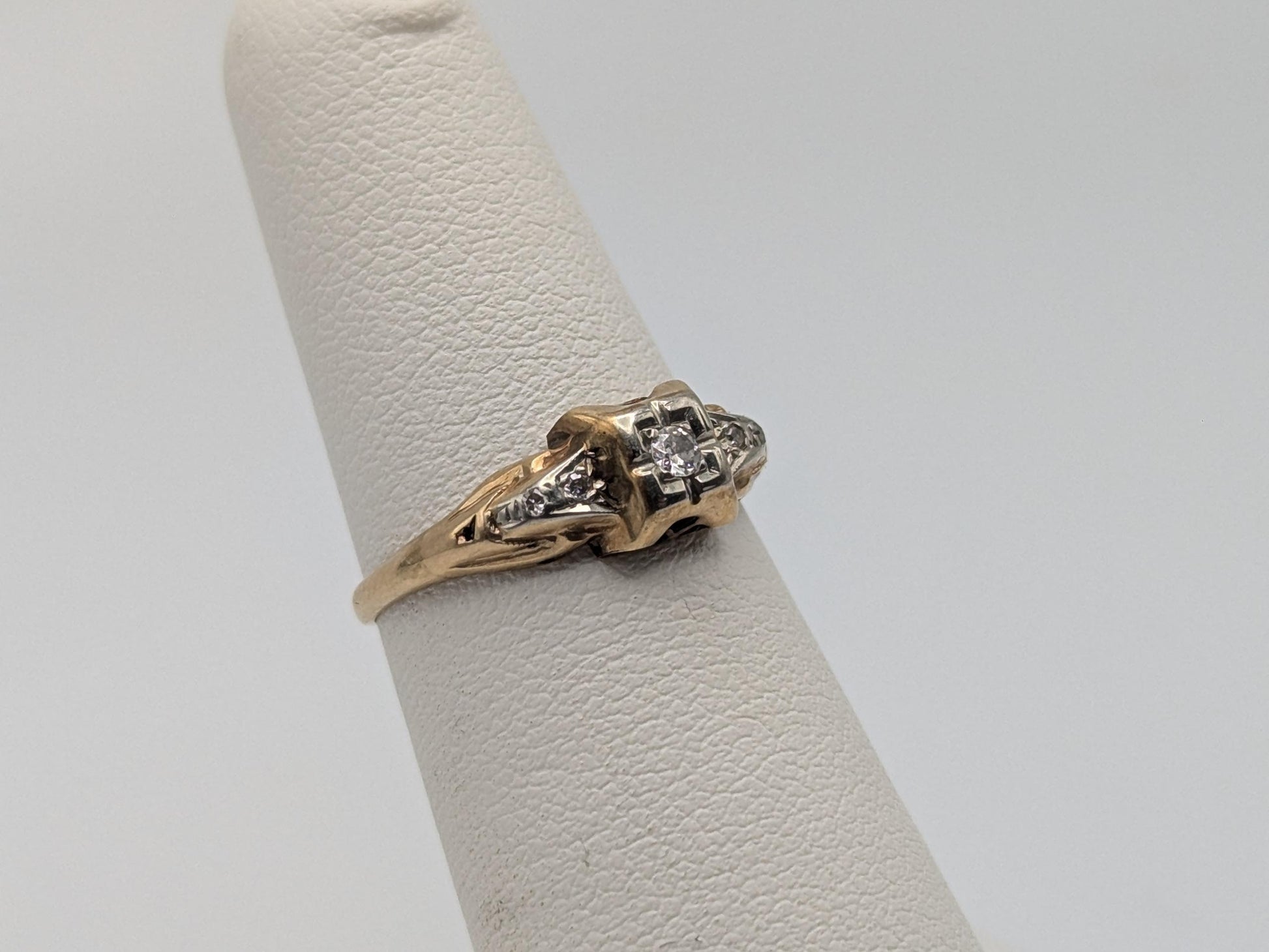 Antique Art Deco 14k Two-Tone Gold Cathedral Diamond Engagement Wedding Ring