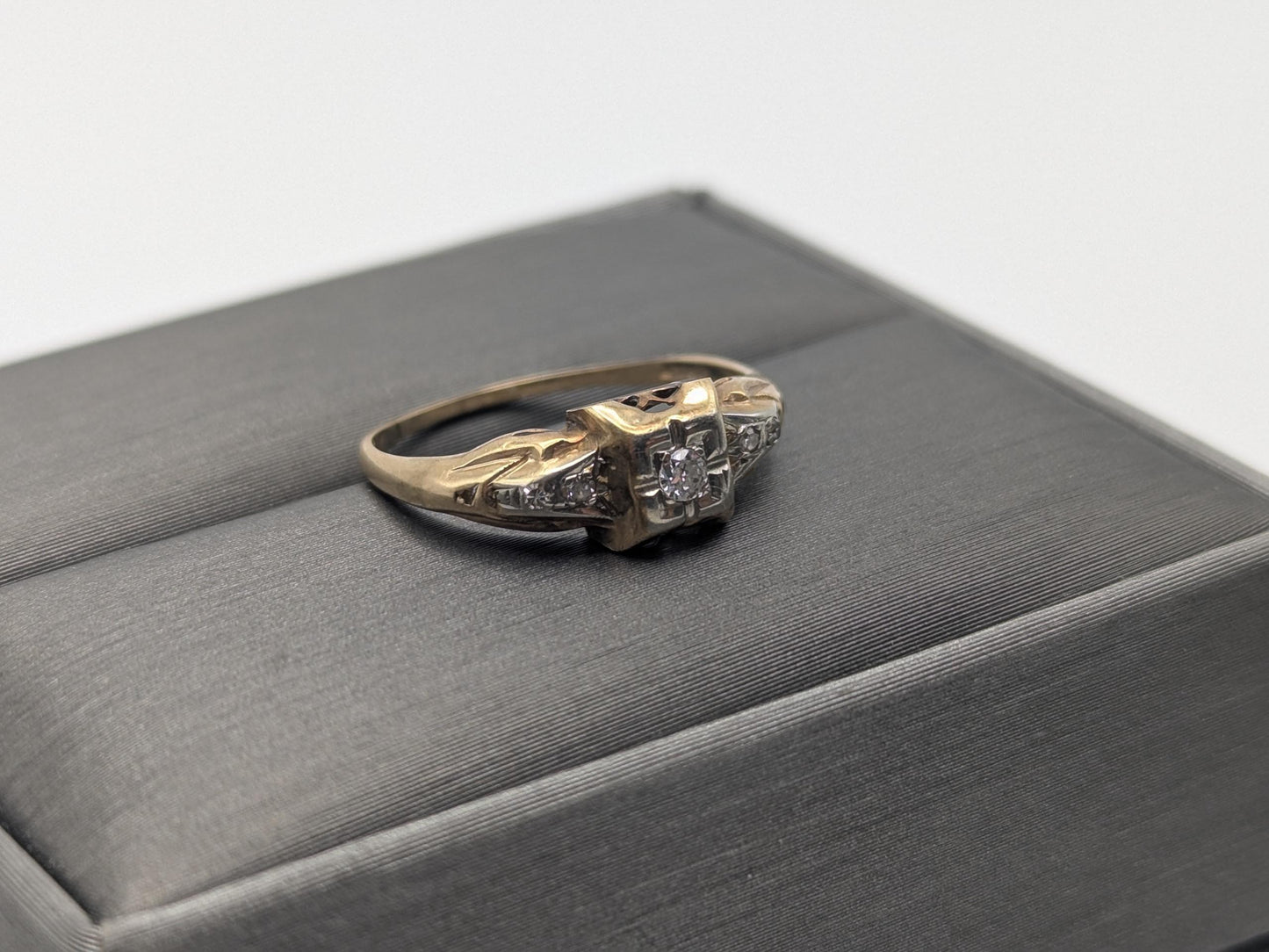 Antique Art Deco 14k Two-Tone Gold Cathedral Diamond Engagement Wedding Ring