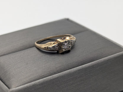 Antique Art Deco 14k Two-Tone Gold Cathedral Diamond Engagement Wedding Ring