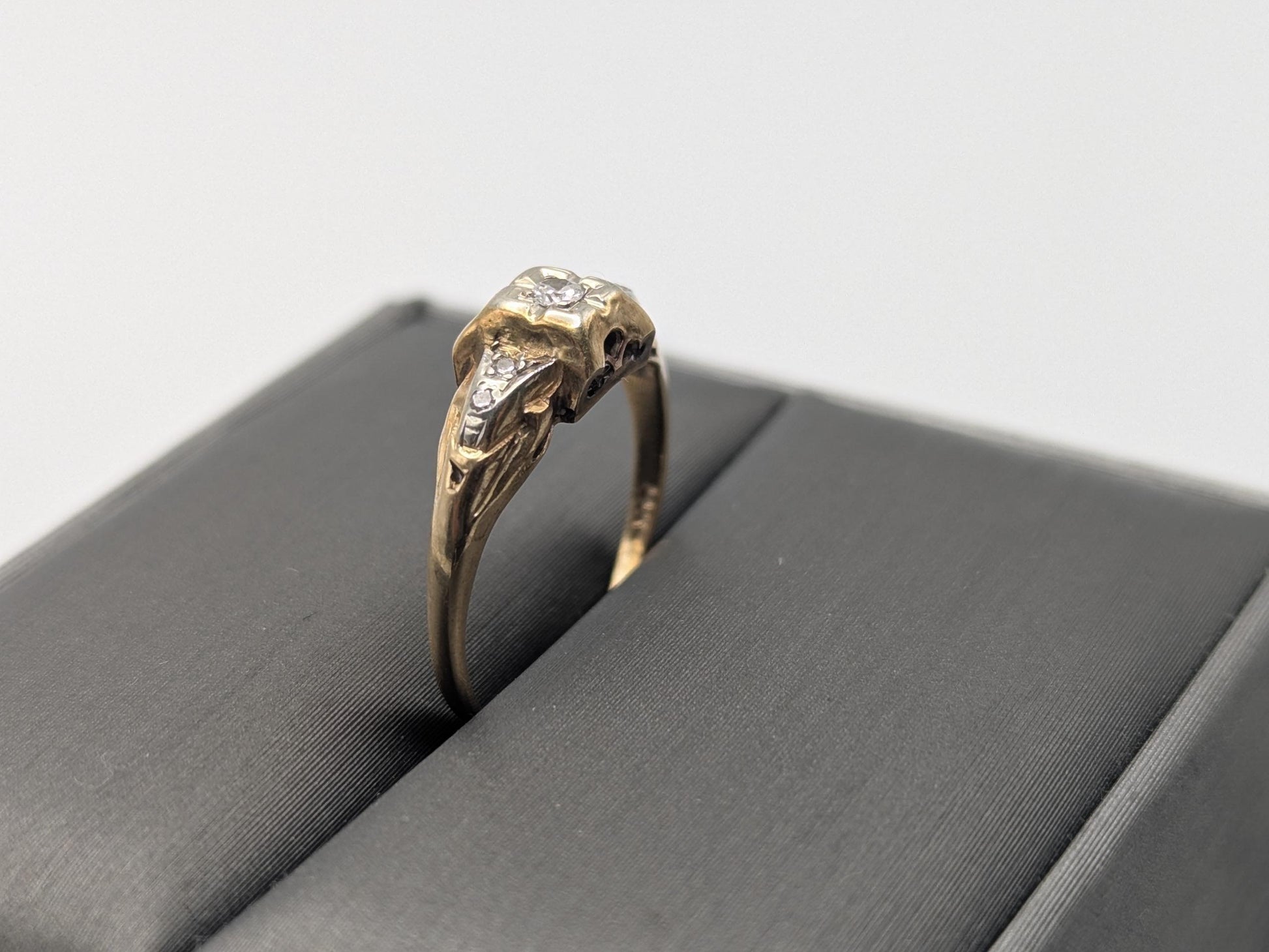Antique Art Deco 14k Two-Tone Gold Cathedral Diamond Engagement Wedding Ring