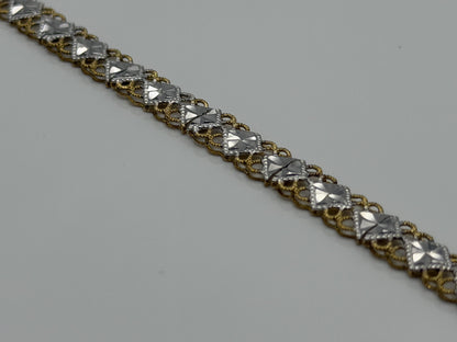 10k Solid Gold Two-Tone Diamond Detailed Cut Link Design Gold Bracelet Chain 7"
