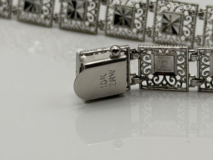 10k Heavy 7.6 gram Solid White Gold Diamond Cut Design Bracelet 7" Chain